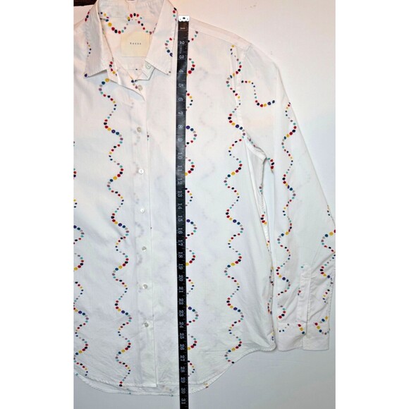 Xacus Mens Italian Button Up Shirt EU 46 White Multicolor Embroidered Wavy Dots - Picture 10 of 14